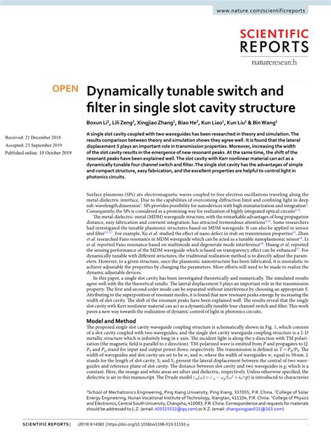 slot cavity|Dynamically tunable switch and filter in single slot .